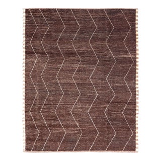 Brown Modern Causal Contemporary Rug in Moroccan Zig-Zag Design in Cream For Sale