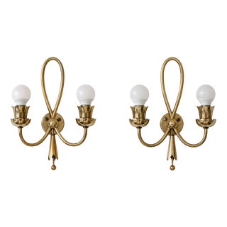 Mid-Century Modern Brass Wall Lights by Angelo Lelii for Arredoluce, 1940s, Set of 2 For Sale