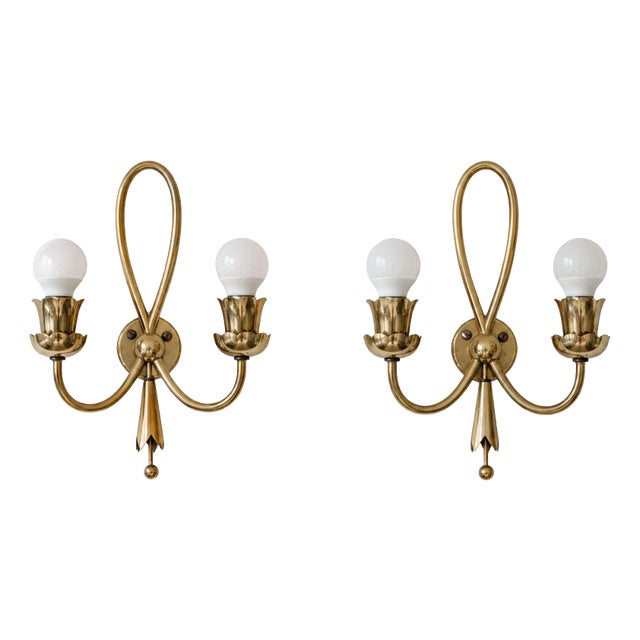 Mid-Century Modern Brass Wall Lights by Angelo Lelii for Arredoluce, 1940s, Set of 2 For Sale
