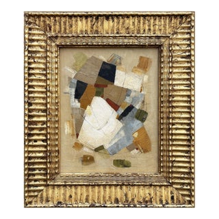 Contemporary Neutral Abstract Oil Painting in Vintage Gold Frame For Sale