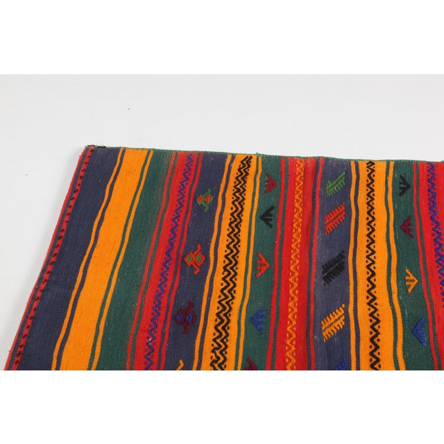 1960s Vintage Handmade Flat Weave Striped Saddlebag Rug - 2′5″ × 3′6″ For Sale - Image 4 of 11