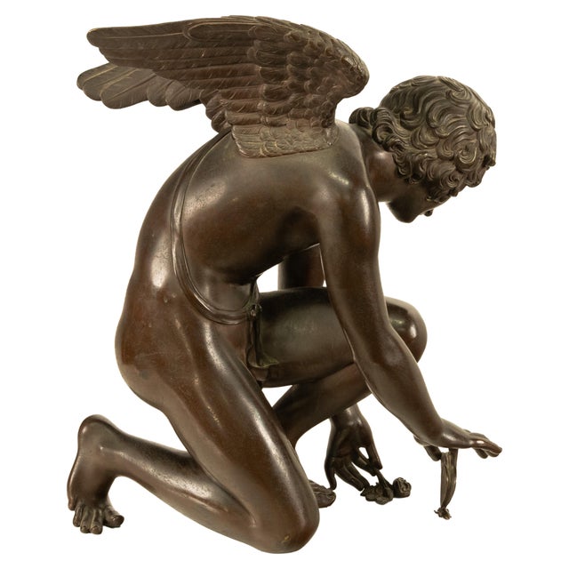 Monumental Antique French Bronze Sculpture Statue Cupid & Marble Ormolu Pedestal by Antoine-Denis Chaudet, 1870 - Set of 2 For Sale - Image 11 of 18