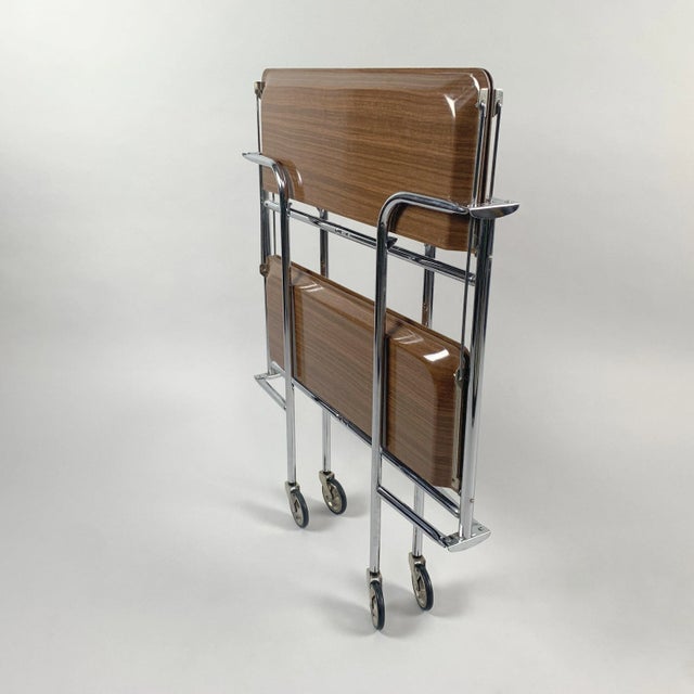 Mid-Century Chrome and Laminated Wood Folding Trolley, 1950s For Sale - Image 4 of 8