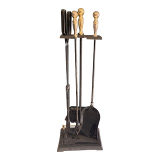 Vintage Iron and Brass Fireplace Tool Set For Sale