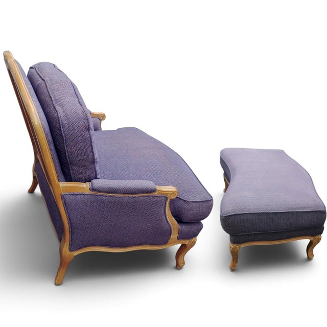 Vintage J. Royale French Bergère Chair & Ottoman With a Gilded Wood Frame For Sale - Image 12 of 12
