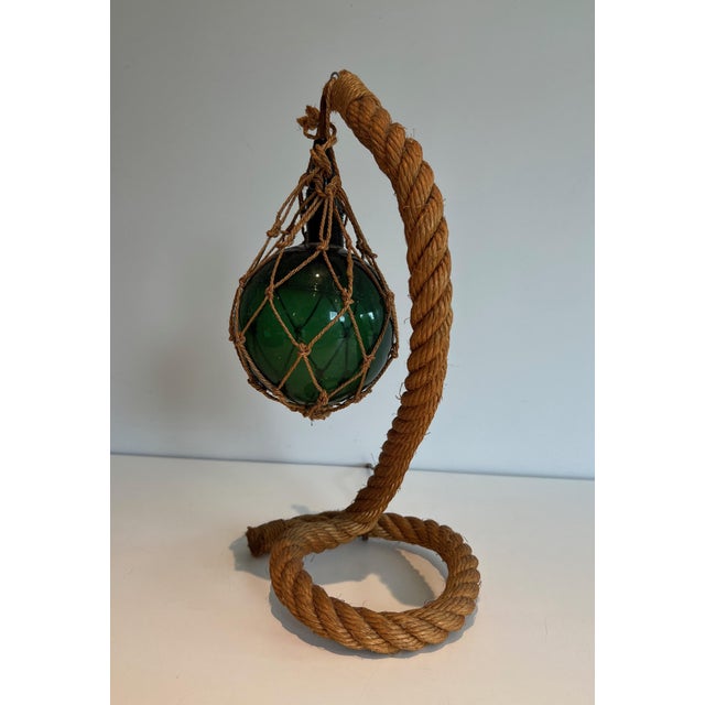1950s Mid-Century Modern Rope and green glass table lamp by Adrien Audoux & Frida Minet (Audoux Minet) For Sale - Image 11 of 12