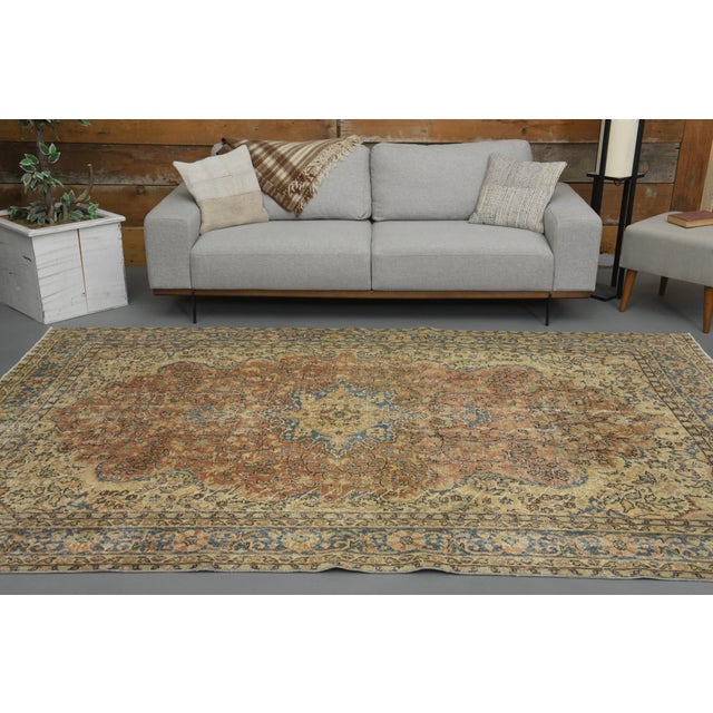 Tribal 1970s Vintage Turkish Oushak Handmade Wool Cotton Orange Area Rug For Sale - Image 3 of 12