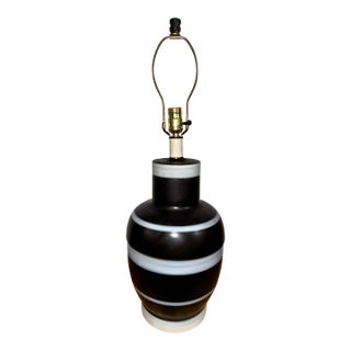 Mid 20th Century Danish Modern Studio Pottery Ceramic Lamp in Black and White Stripe Glaze For Sale