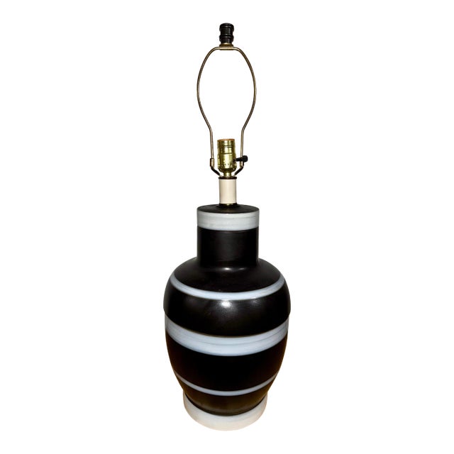 Mid 20th Century Danish Modern Studio Pottery Ceramic Lamp in Black and White Stripe Glaze For Sale