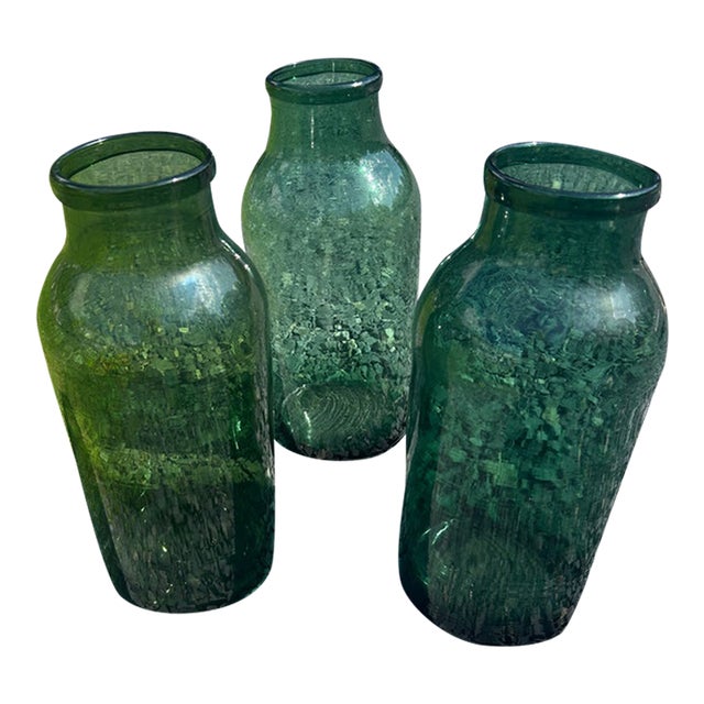 Antique Green Large German Pickling Jars -Set of 3 For Sale
