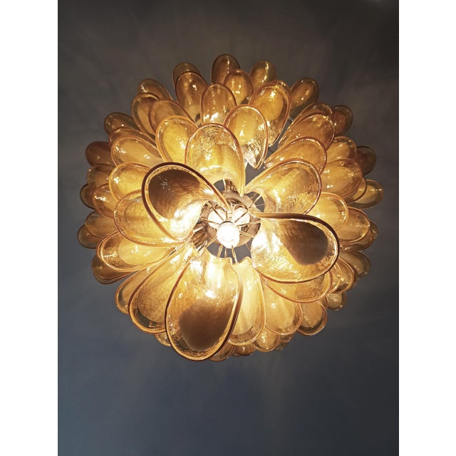 Vintage Italian Murano Chandelier with Caramel Glass Petals in the style of Mazzega, 1990 For Sale - Image 14 of 17