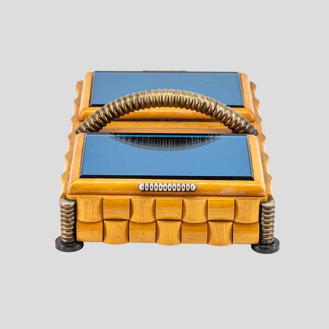 Vintage Wooden Box with Brass Decor in the style of Paolo Buffa, 1930s For Sale - Image 9 of 11
