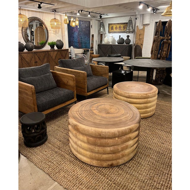 Tan Raw Ribbed Stack Coffee / Side Table For Sale - Image 8 of 8