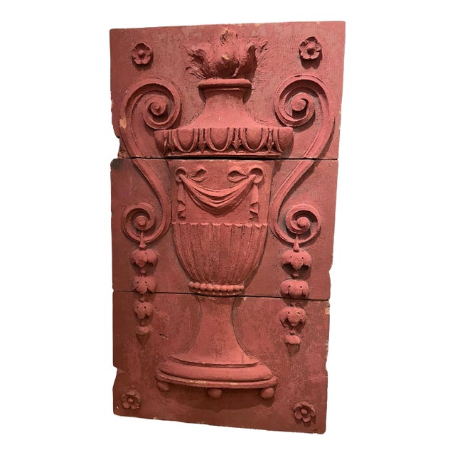 19th Century Neoclassical Terracotta Urn Architectural Relief, Large Scale For Sale