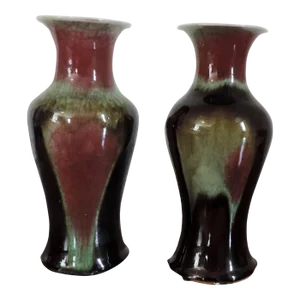 19th Century Chinese Flambe Sang de Boeuf Oxblood Porcelain Baluster Shaped Vases - A Pair