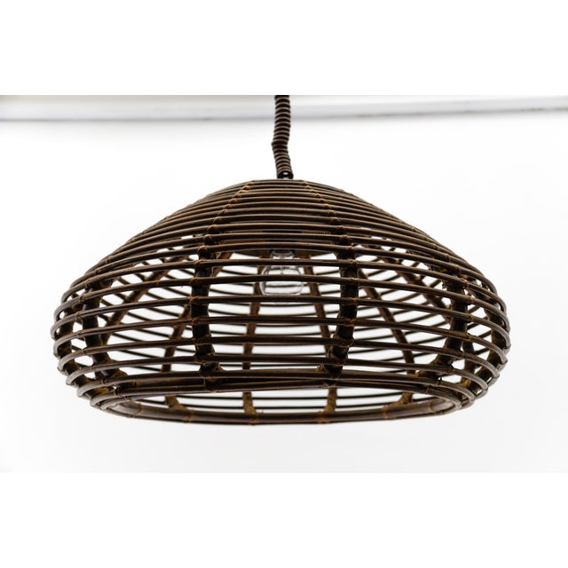 Wood French Provincial Handmade Adjustable Rattan Pendant Lamp, 1960s For Sale - Image 7 of 10