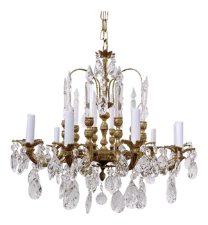 Vintage Early 20th Century Spanish Brass Chandelier With Glass Spears