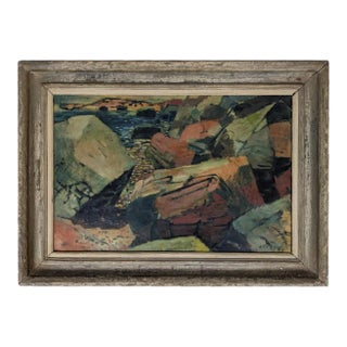 Mid 20th Century Modern Rocky Coast Oil Painting, Framed For Sale