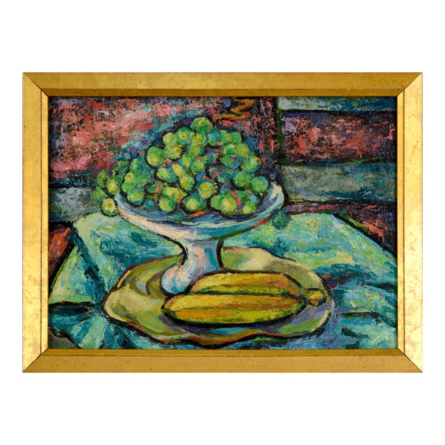 Fauvist Grapes and Bananas, Mid Century Modern Impasto Fruit Still-Life by Virginia Sevier Rogers For Sale