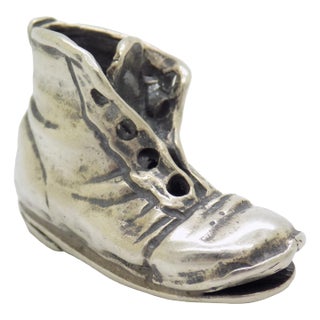 Vintage Italian Handmade Genuine Silver Rare Old Boot Shoe Figurine Miniature For Sale