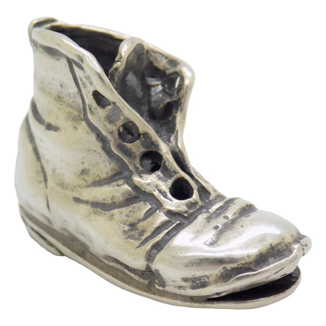 Vintage Italian Handmade Genuine Silver Rare Old Boot Shoe Figurine Miniature For Sale