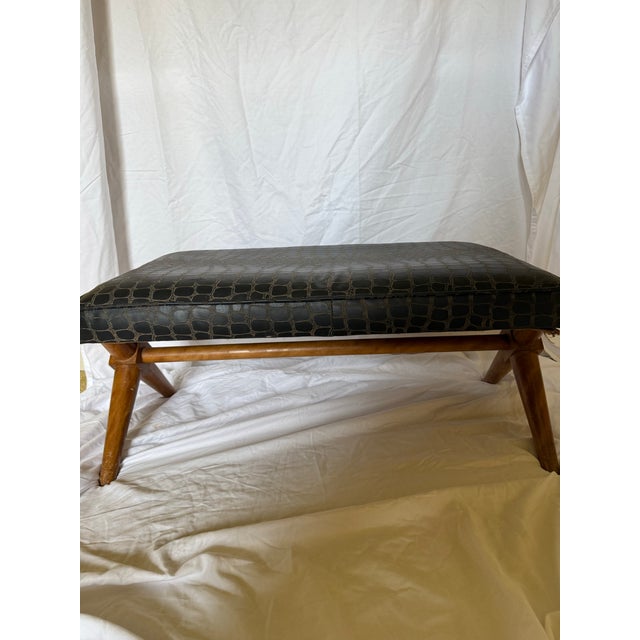 Wood Authentic t.h. Robsjohn-Gibbings for Widdicomb Walnut X-Base Footrest Ottoman, Labeled, C. 1952-1955 For Sale - Image 7 of 12