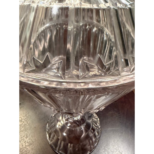 Antique Americana Star Patterned Doyle & Co. Banded Prism Bar Covered Glass Compote For Sale - Image 4 of 9