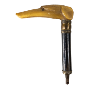 19th Century Victorian Carved Water Buffalo Horn Parasol Handle in the Form of Greyhound