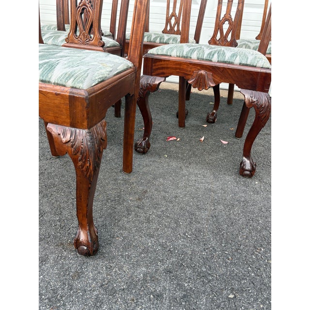 Early 20th Century Antique Chippendale Carved Ball and Claw Foot Upholstered Dining Chairs- A Set of 6 For Sale - Image 5 of 12