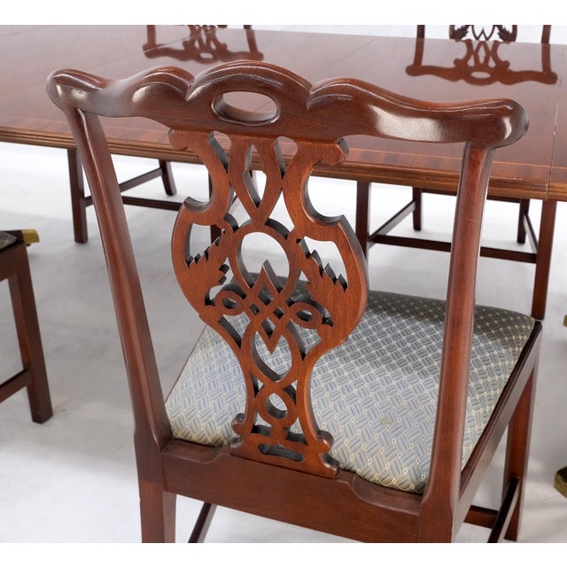 Baker Charleston Collection Mahogany Banded Dining Table 6 Chairs Set - Set of 7 For Sale - Image 6 of 12