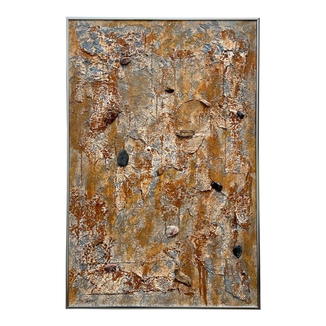 Vintage Boho Abstract Mixed Media on Board For Sale