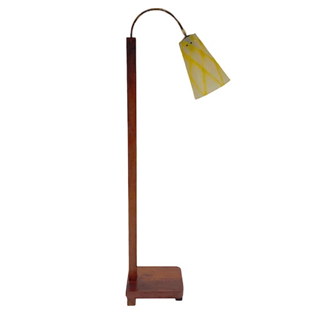 Wood & Brass Floor Lamp, Germany, 1950s For Sale