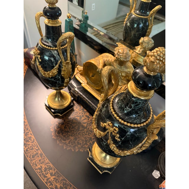 Late 19th Century Pair of 1870 French Louis XVI Gold and Marble Exceptional Cassoulets For Sale - Image 5 of 9