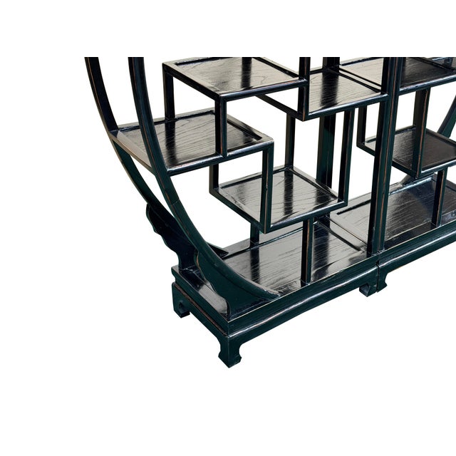 Black Lacquer Moon Gate Round Shelves Wood Display Curio Cabinet Room Divider For Sale - Image 9 of 12