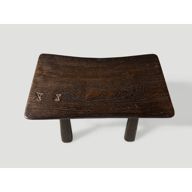 Andrianna Shamaris Mid Century Couture Teak Wood Bench or Stool For Sale - Image 4 of 5