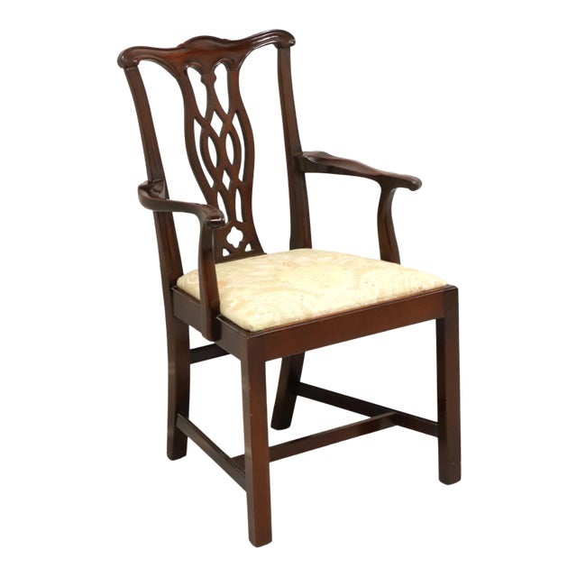 Late 20th Century Solid Mahogany Straight Leg Chippendale Armchair For Sale