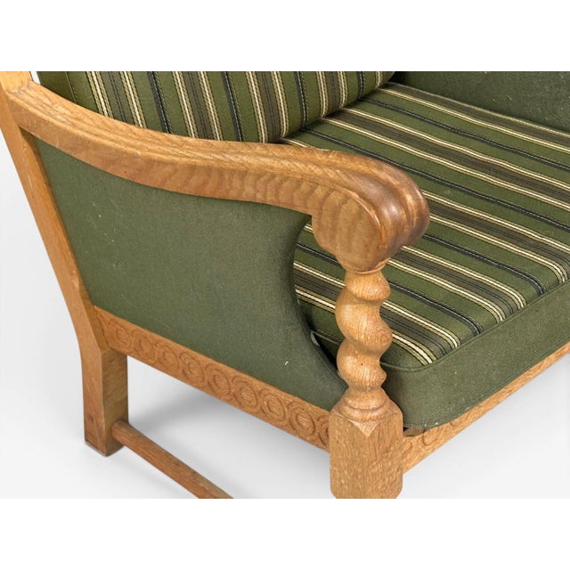 Henning Kjaernulf Style, Lounge Chairs, Oak, Fabric, Denmark, 1970s For Sale - Image 10 of 12