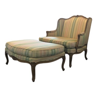 French Louis XV Style Chair & Ottoman For Sale