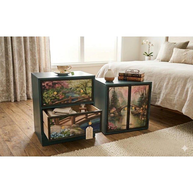 Add a touch of timeless elegance and artistry to your bedroom with this stunning, authentic Bombay Company nightstand...