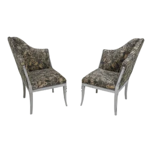 Pair Hollywood Regency Custom Upholstered Fireside Chairs