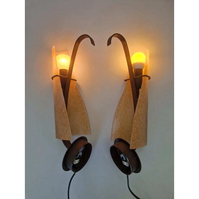 Wall Sconces in Glass and Metal, 1980s, Set of 2 For Sale - Image 6 of 11