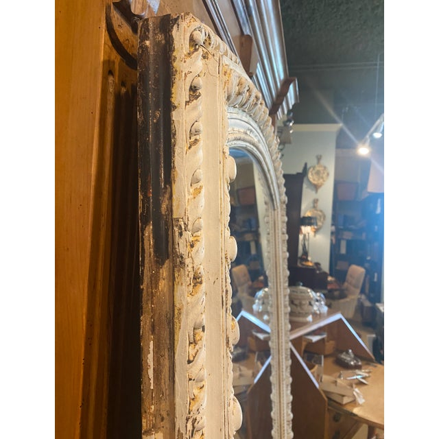 Oversized Antique Frame Mirror in Distressed White Finish For Sale - Image 4 of 6