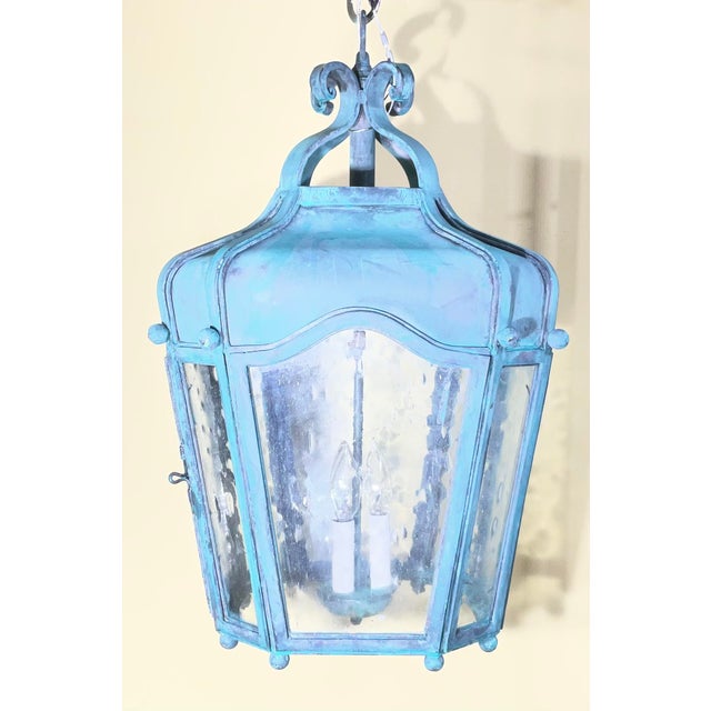 Exquisite Vintage Verdigris Hand -Forge Iron Hanging Lantern For Sale - Image 15 of 18
