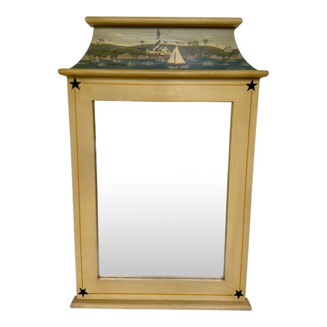 Vintage Late 20th Century Nautical Folk Art Trumeau Wall Mirror, Artist Signed For Sale