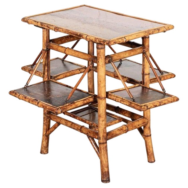 19th Century French Bamboo & Lacquer Side Table, 1870 For Sale