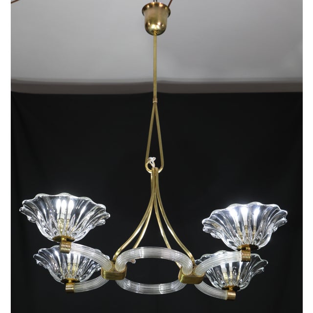 Transparent Extraordinary Art Deco Murano Glass and Bras Chandelier by Barovier E Toso, 1950 For Sale - Image 8 of 18