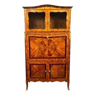 Antique Louis XV Guillotine Secretaire in Butterfly Wings Marquetry, 1750 For Sale