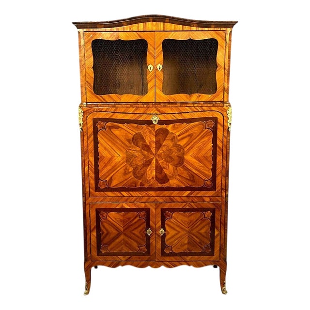 Antique Louis XV Guillotine Secretaire in Butterfly Wings Marquetry, 1750 For Sale