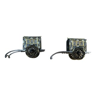 Antique Japanese Sterling Silver & Gilt Novelty Rickshaw/Gosho Guruma Salt/Pepper Shakers, Circa 1910 For Sale