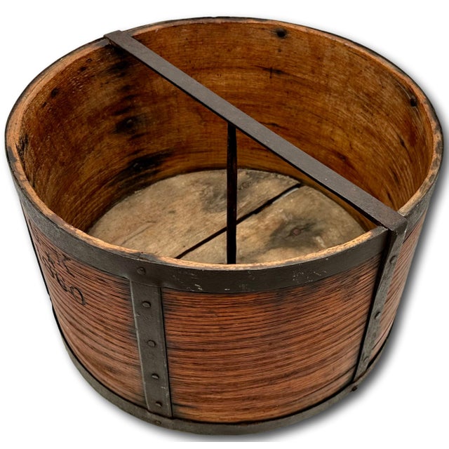 Rare & Unusual Large Antique American Steam Bent Ash Wood & Wrought Iron Gristmill Dry Measure - Dated 1860 For Sale - Image 9 of 18
